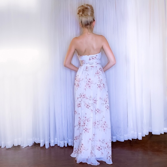 White Floral Bridesmaid Wedding Prom Pageant Dress - Picture 6 of 8